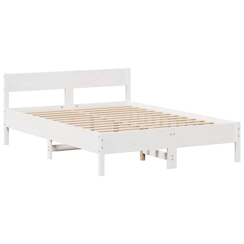 Lit bibliothèque sans matelas blanc 160x200 cm bois pin massif - XIOS