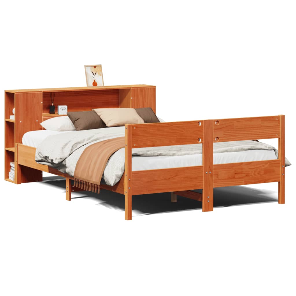 Lit bibliothèque sans matelas cire marron 150x200 cm pin massif - XIOS