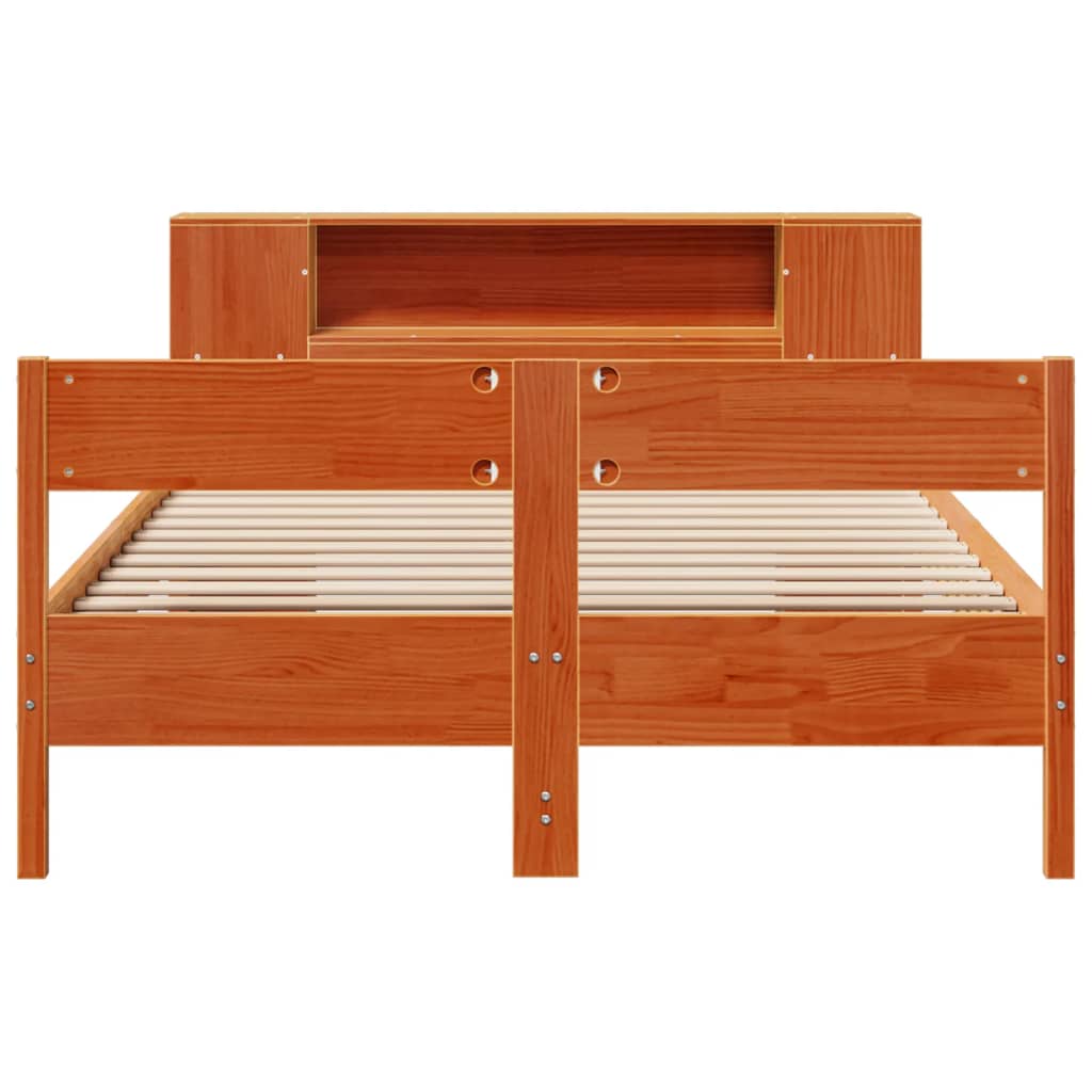 Lit bibliothèque sans matelas cire marron 150x200 cm pin massif - XIOS