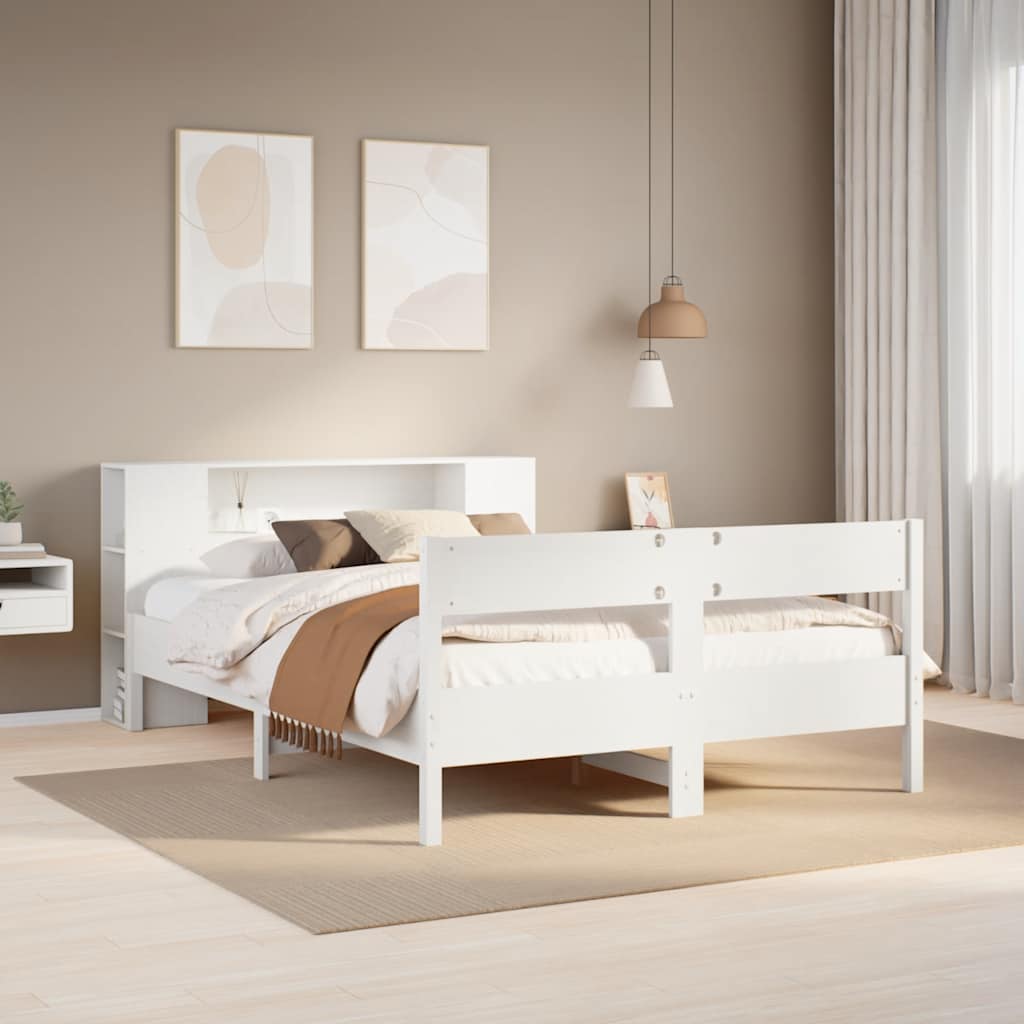 Lit bibliothèque sans matelas blanc 140x200 cm bois pin massif - XIOS