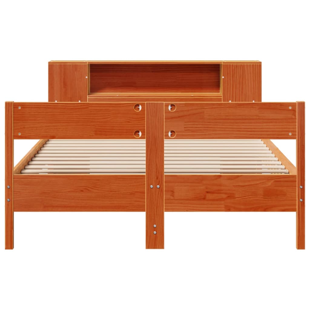 Lit bibliothèque sans matelas cire marron 140x200 cm pin massif - XIOS