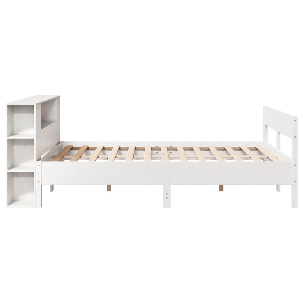 Lit bibliothèque sans matelas blanc 140x190 cm bois pin massif - XIOS
