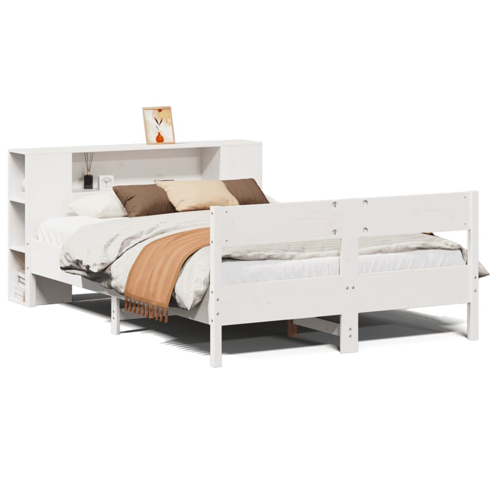 Lit bibliothèque sans matelas blanc 135x190 cm bois pin massif - XIOS