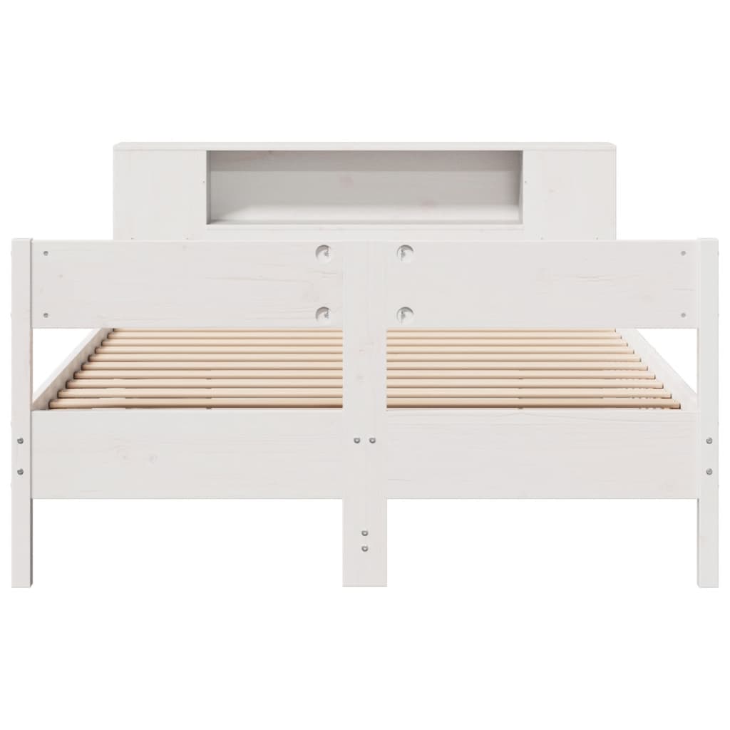 Lit bibliothèque sans matelas blanc 135x190 cm bois pin massif - XIOS