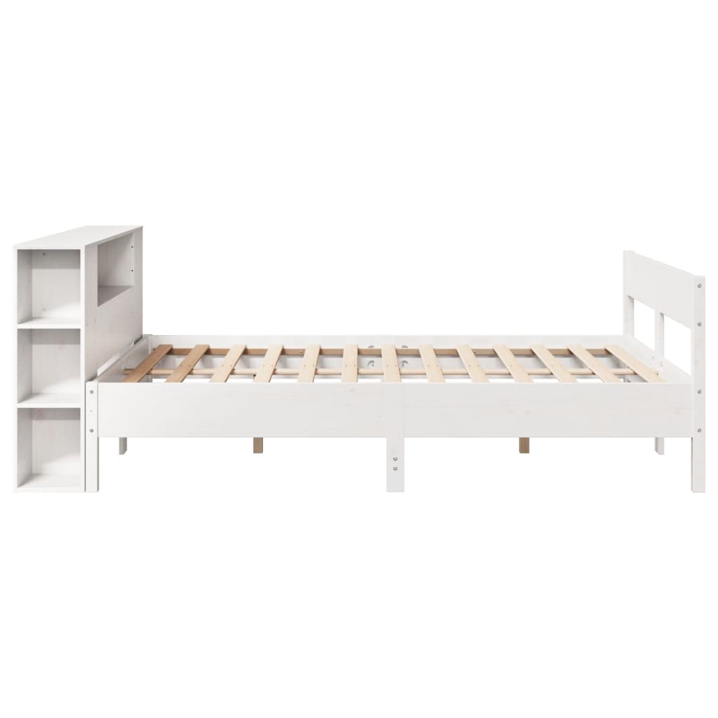 Lit bibliothèque sans matelas blanc 135x190 cm bois pin massif - XIOS