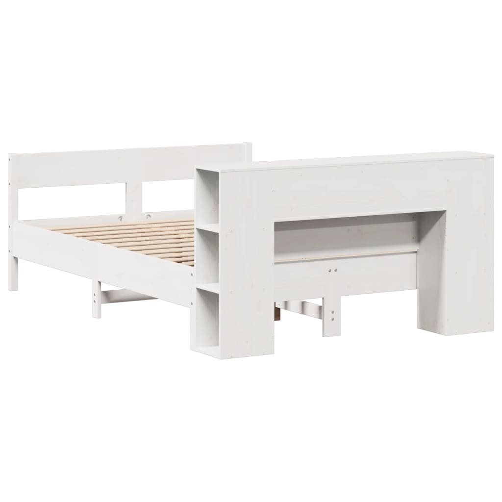 Lit bibliothèque sans matelas blanc 135x190 cm bois pin massif - XIOS