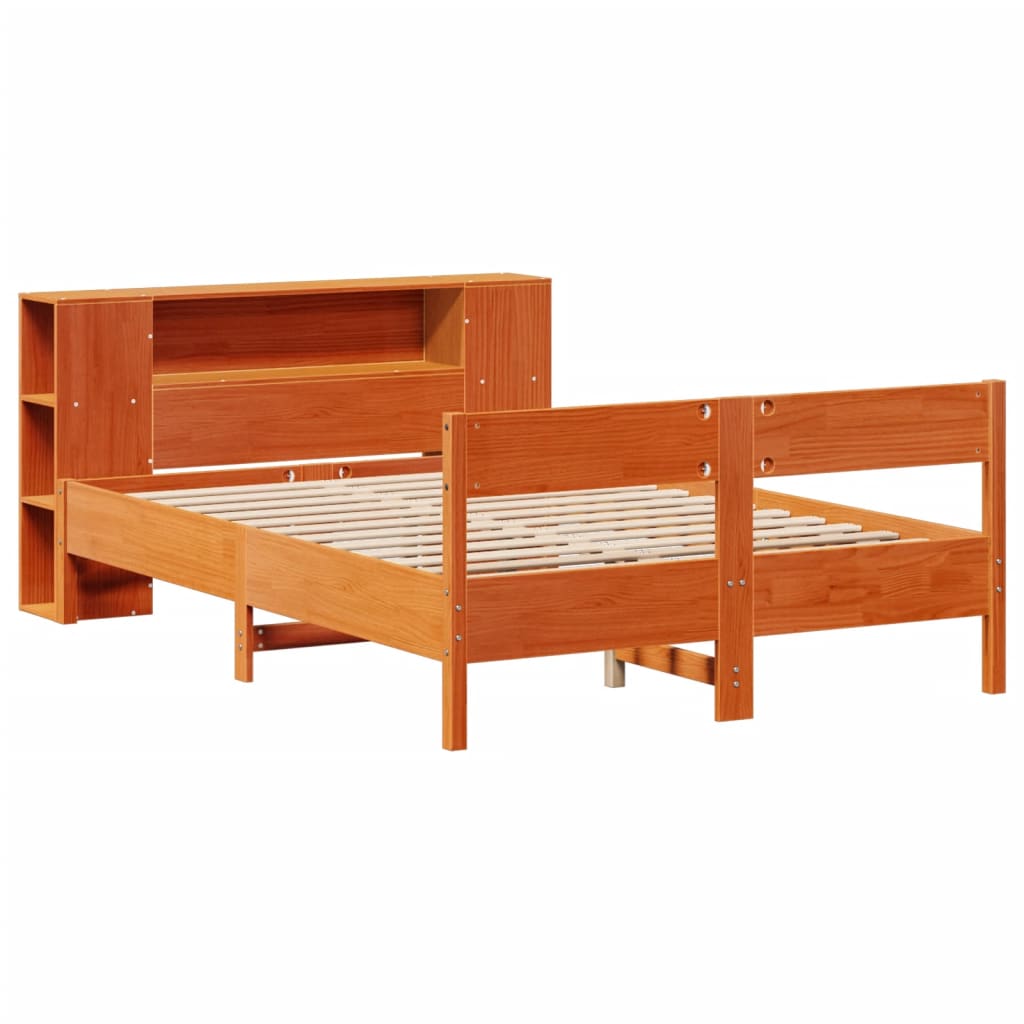 Lit bibliothèque sans matelas cire marron 135x190 cm pin massif - XIOS