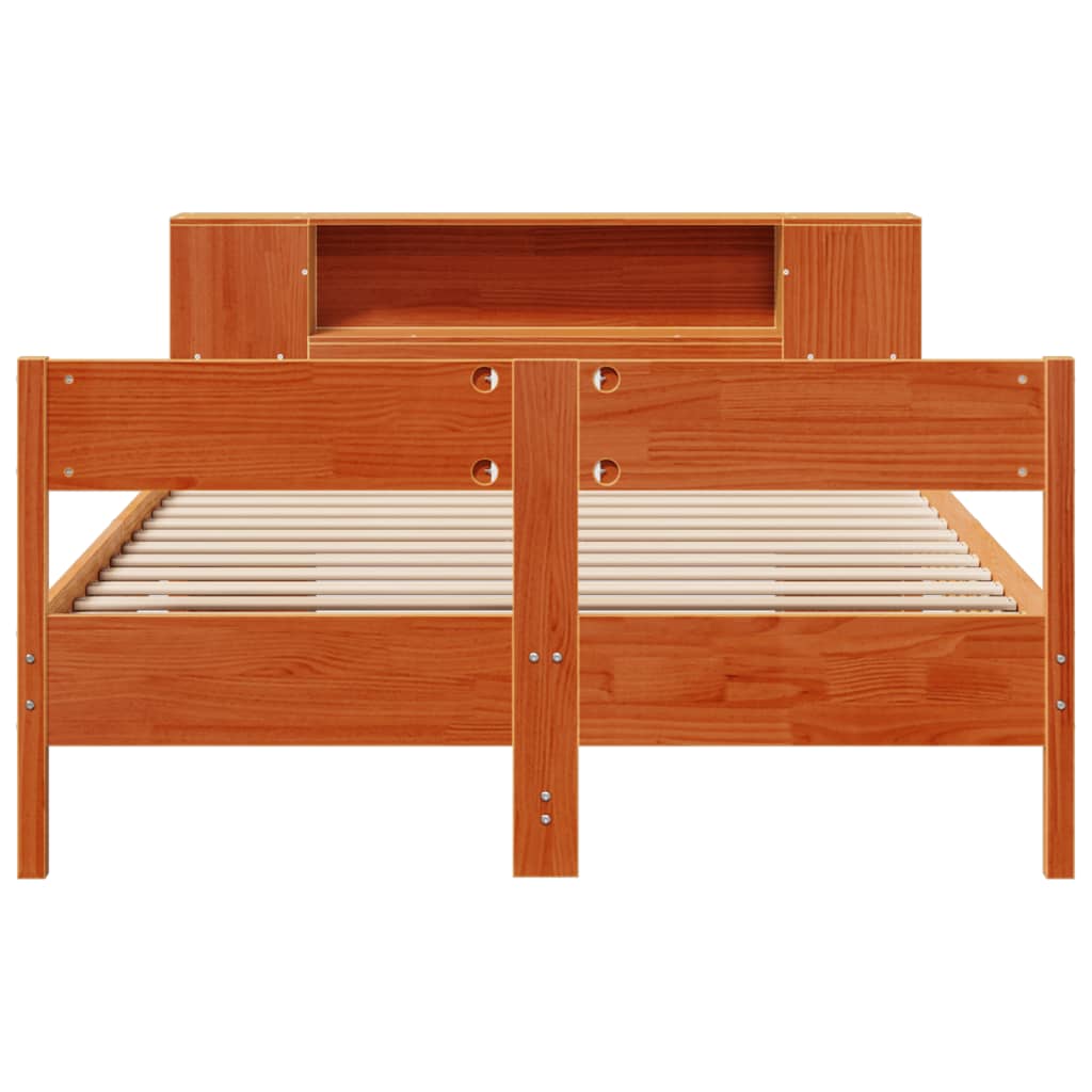 Lit bibliothèque sans matelas cire marron 135x190 cm pin massif - XIOS