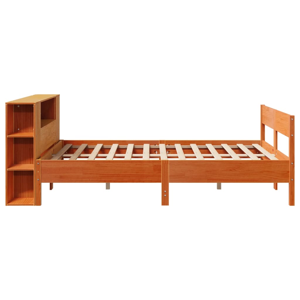 Lit bibliothèque sans matelas cire marron 135x190 cm pin massif - XIOS