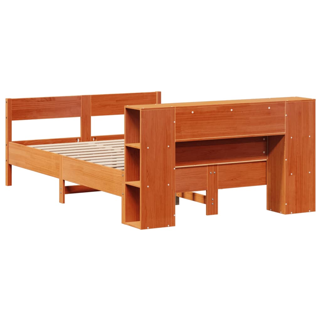 Lit bibliothèque sans matelas cire marron 135x190 cm pin massif - XIOS