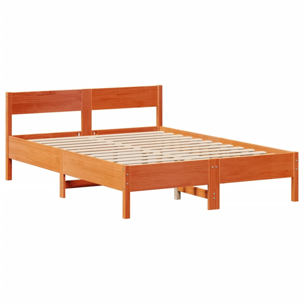 Lit bibliothèque sans matelas cire marron 135x190 cm pin massif - XIOS