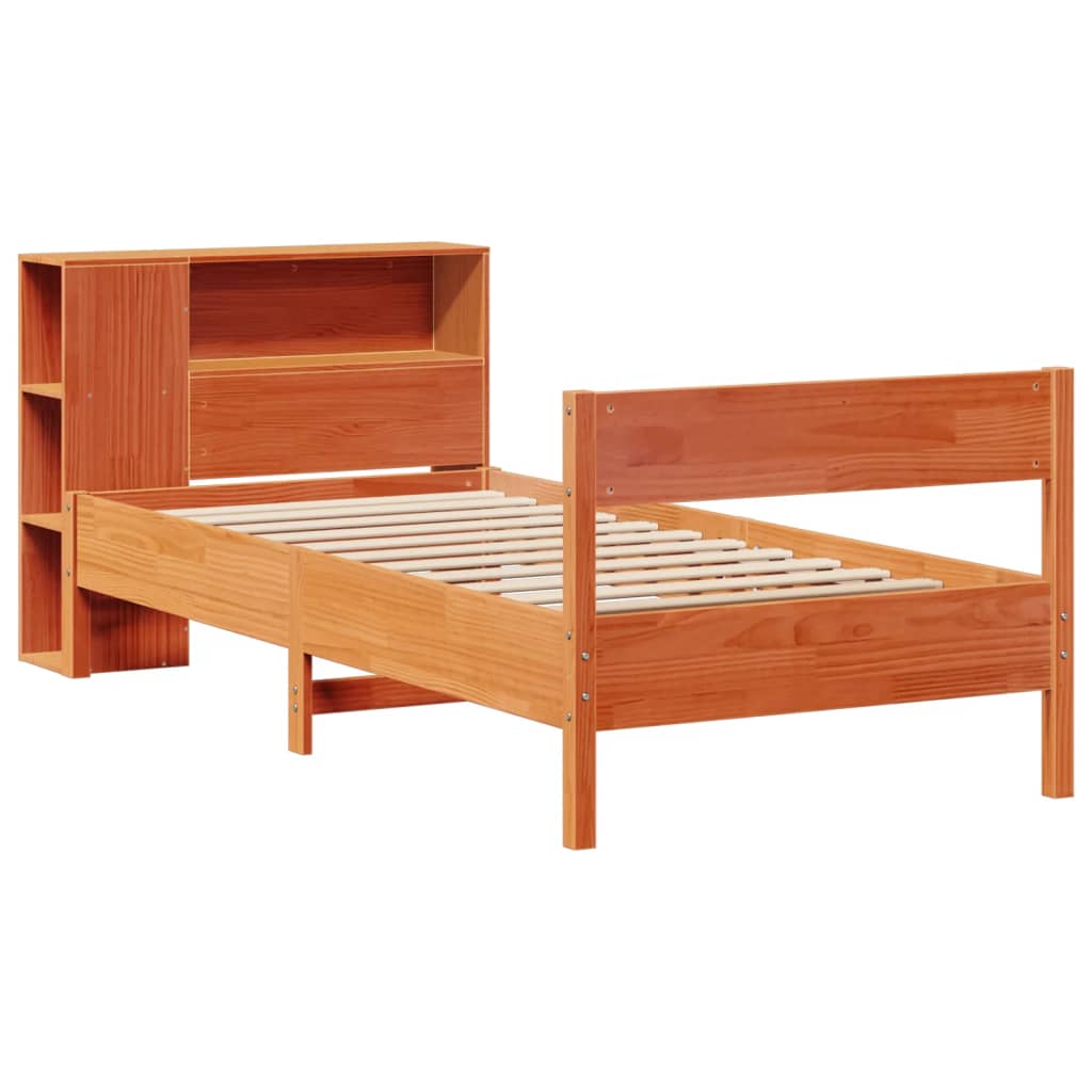 Lit bibliothèque sans matelas cire marron 100x200 cm pin massif - XIOS