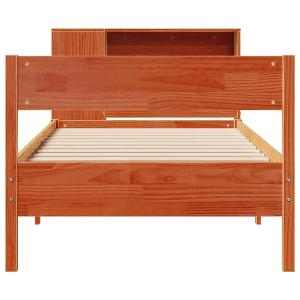 Lit bibliothèque sans matelas cire marron 100x200 cm pin massif - XIOS