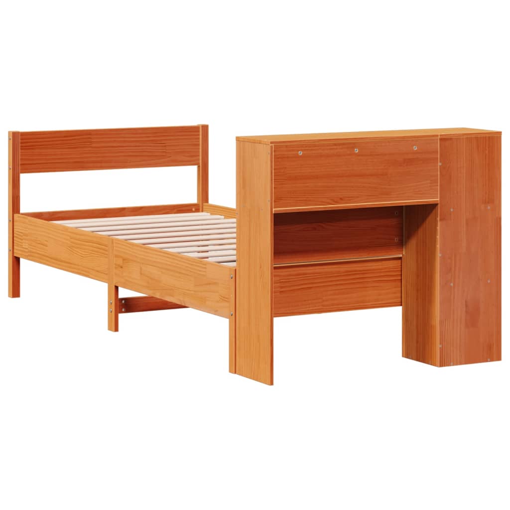 Lit bibliothèque sans matelas cire marron 100x200 cm pin massif - XIOS