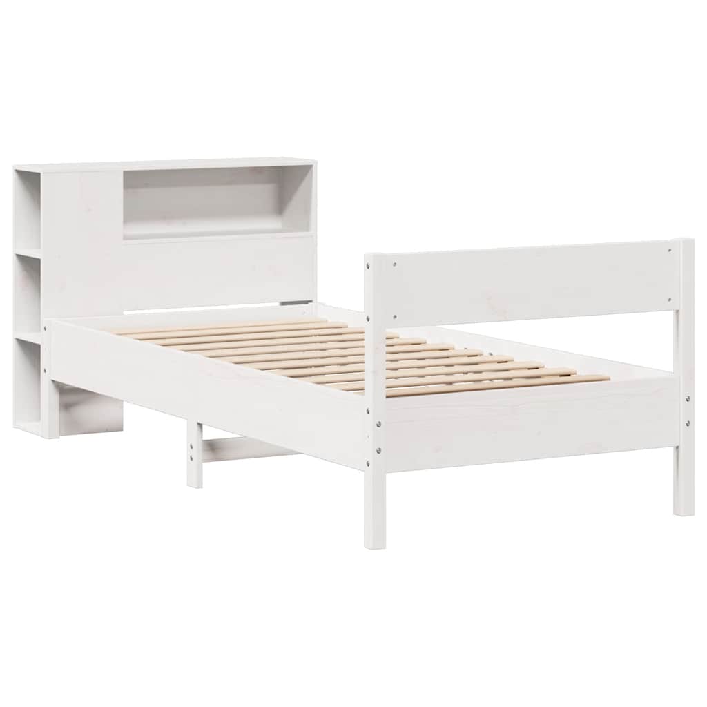 Lit bibliothèque sans matelas blanc 90x200cm bois de pin massif - XIOS