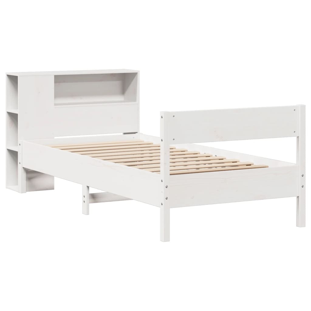 Lit bibliothèque sans matelas blanc 90x190cm bois de pin massif - XIOS