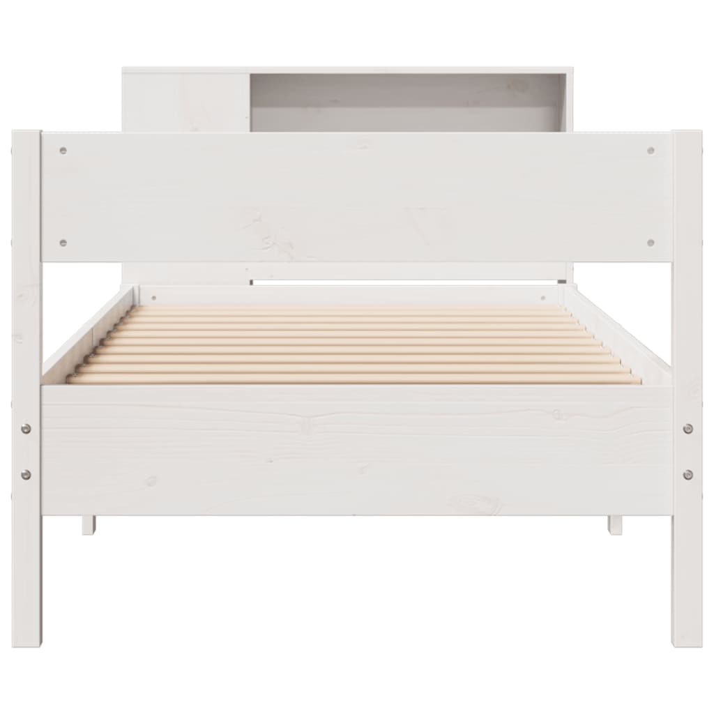 Lit bibliothèque sans matelas blanc 90x190cm bois de pin massif - XIOS