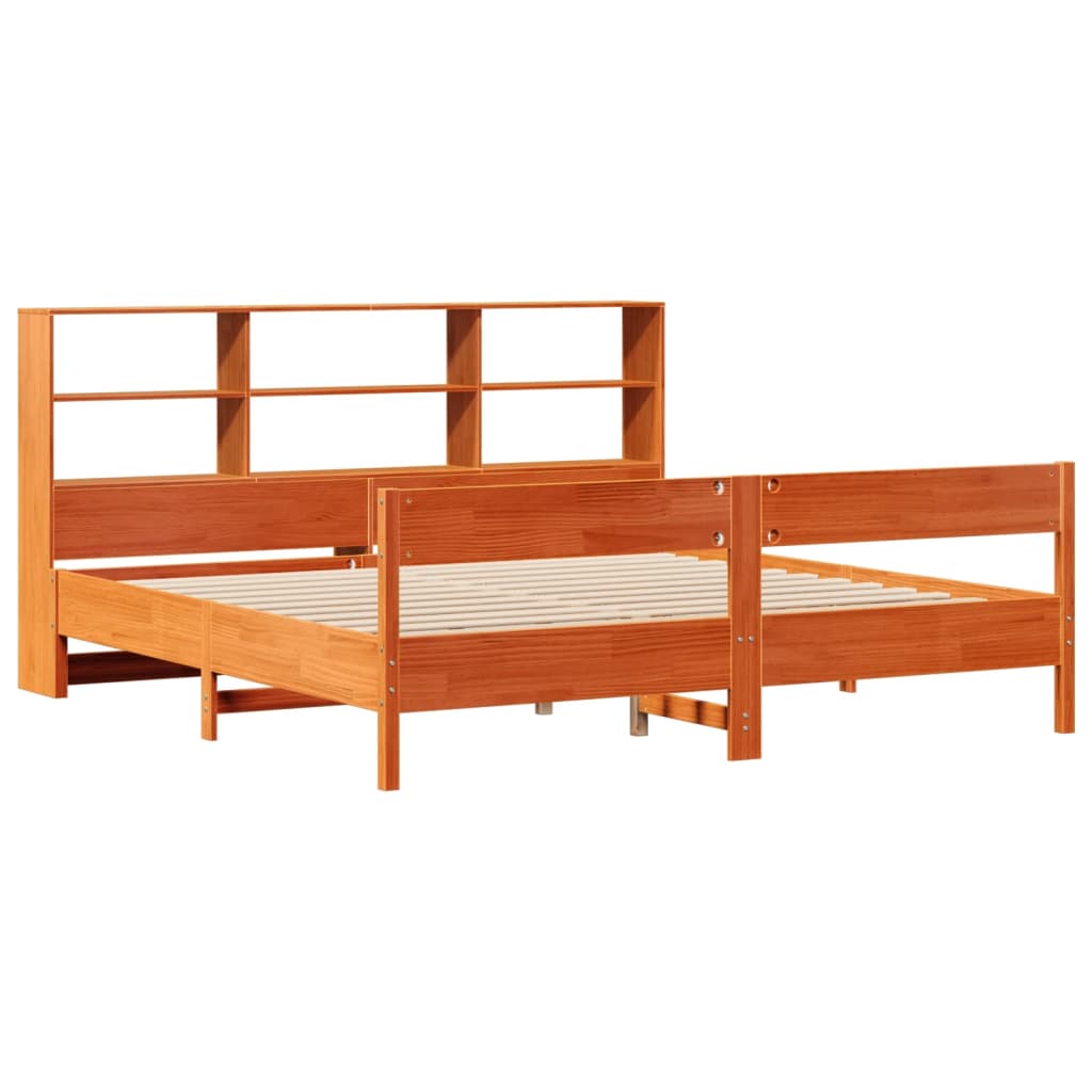 Lit bibliothèque sans matelas cire marron 200x200 cm pin massif - XIOS