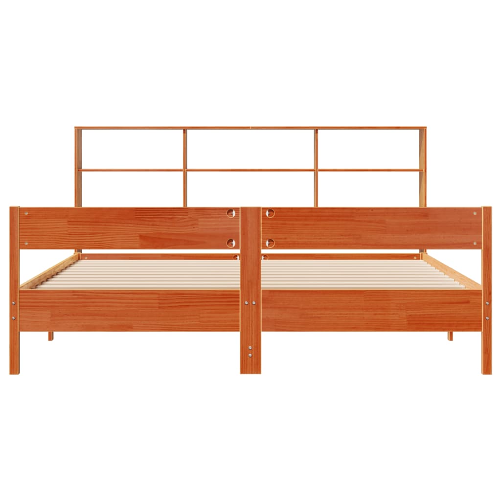 Lit bibliothèque sans matelas cire marron 200x200 cm pin massif - XIOS
