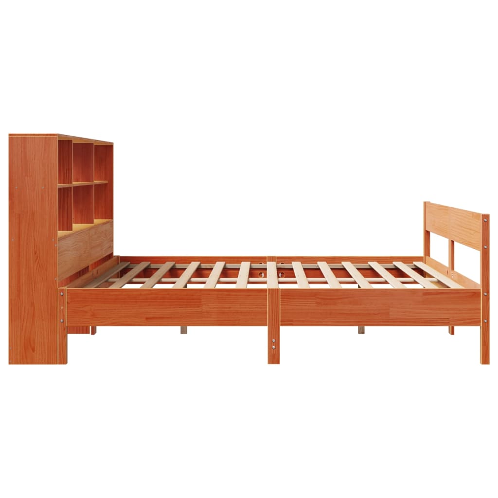 Lit bibliothèque sans matelas cire marron 200x200 cm pin massif - XIOS