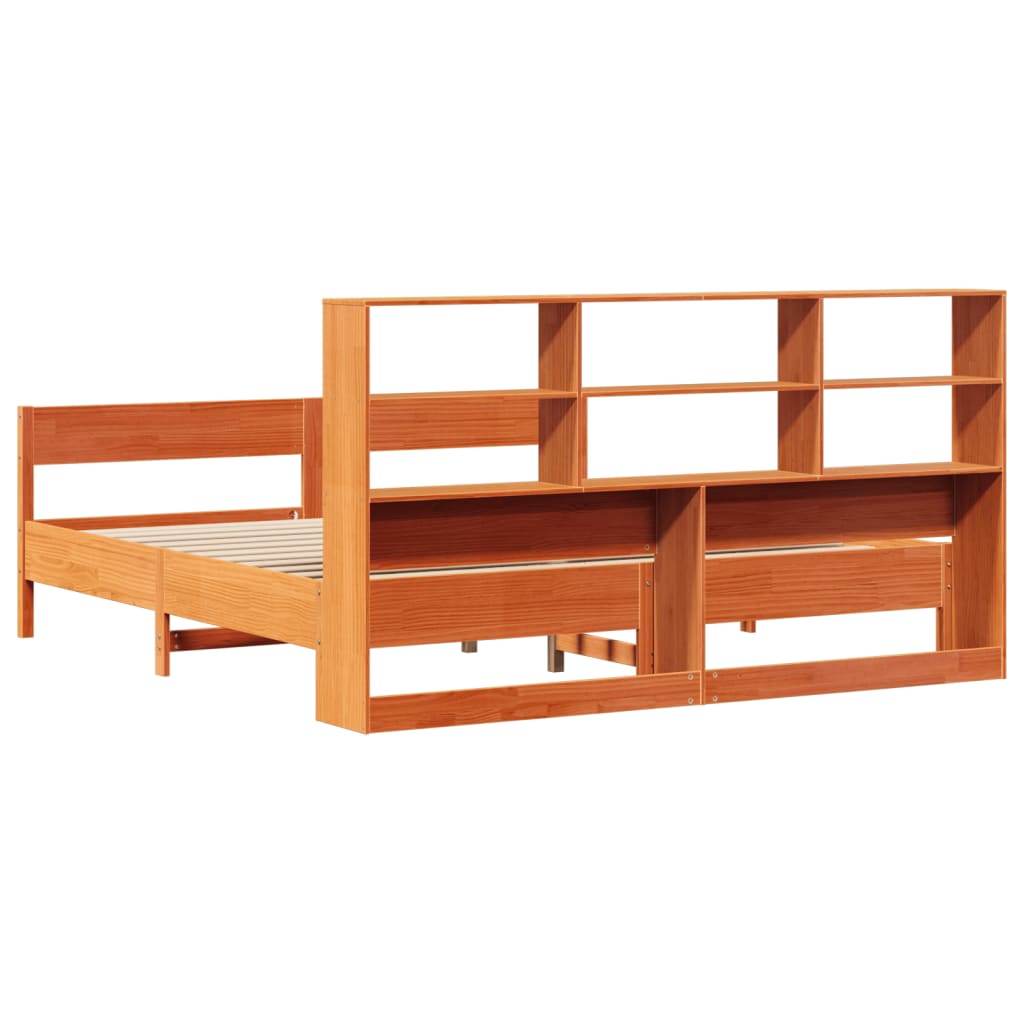 Lit bibliothèque sans matelas cire marron 200x200 cm pin massif - XIOS