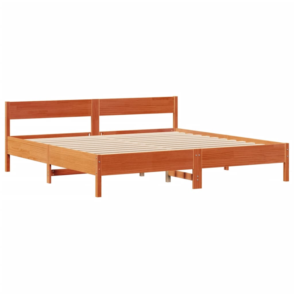 Lit bibliothèque sans matelas cire marron 200x200 cm pin massif - XIOS