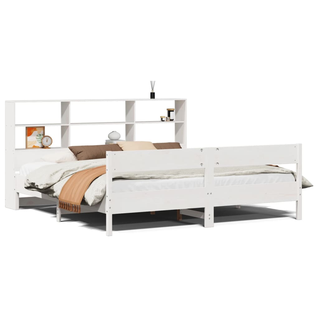 Lit bibliothèque sans matelas blanc 180x200 cm bois pin massif - XIOS