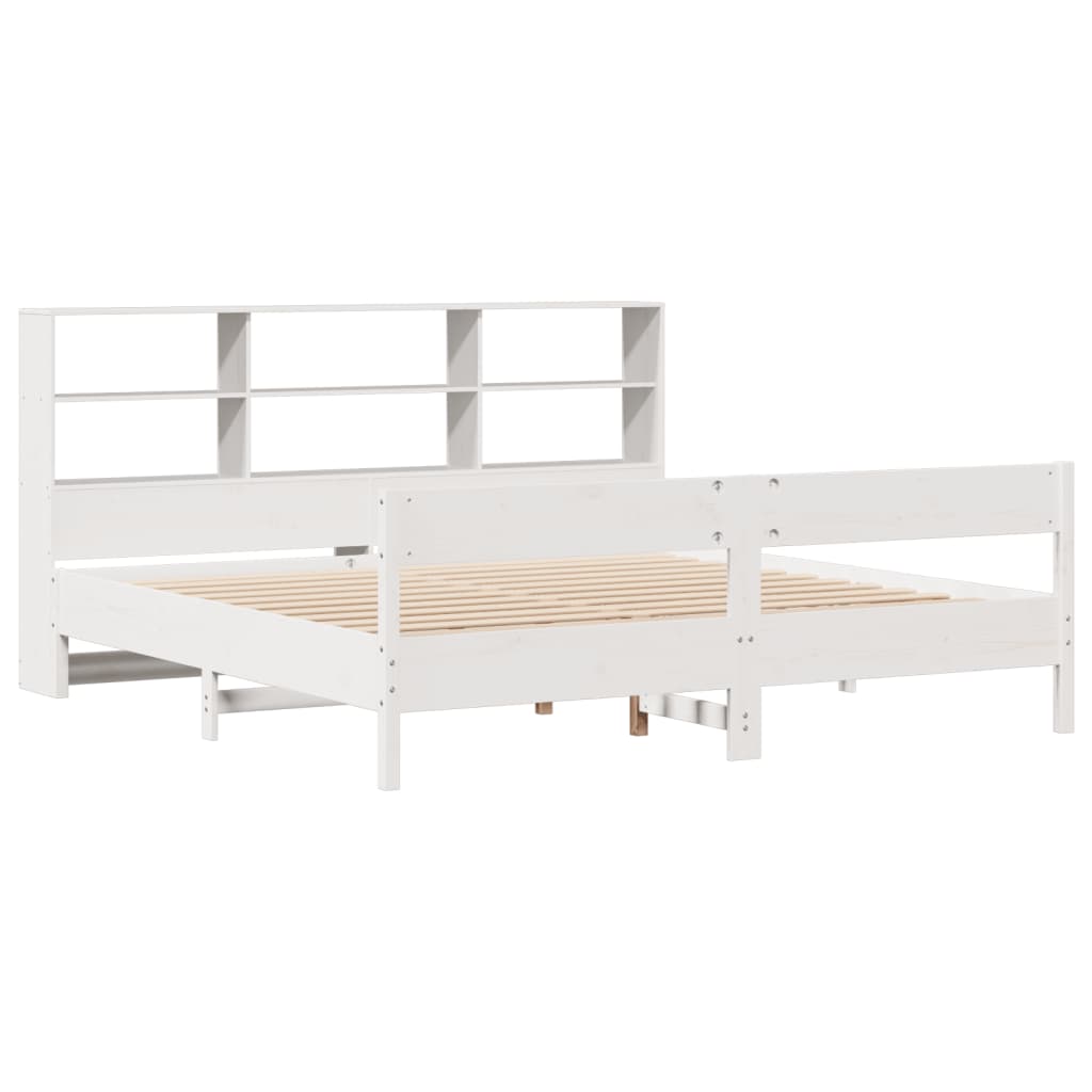 Lit bibliothèque sans matelas blanc 180x200 cm bois pin massif - XIOS