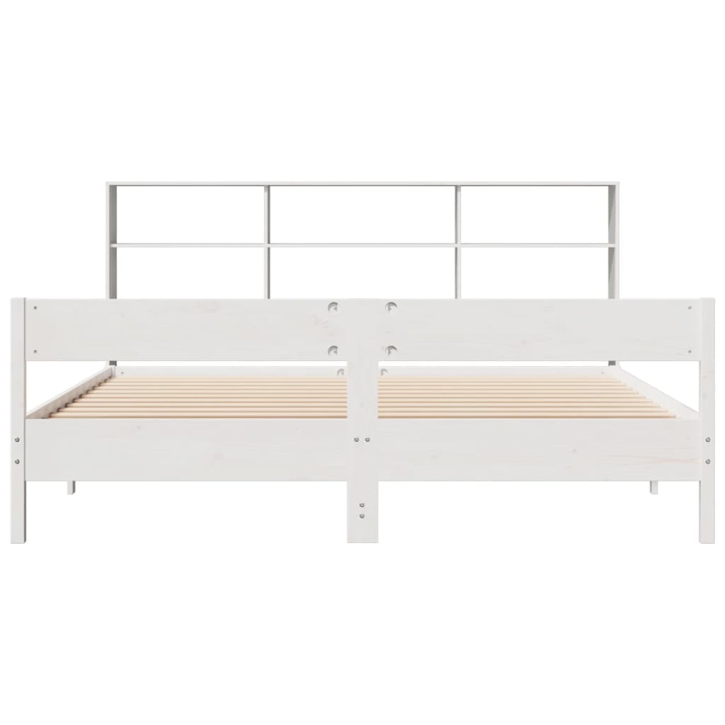 Lit bibliothèque sans matelas blanc 180x200 cm bois pin massif - XIOS
