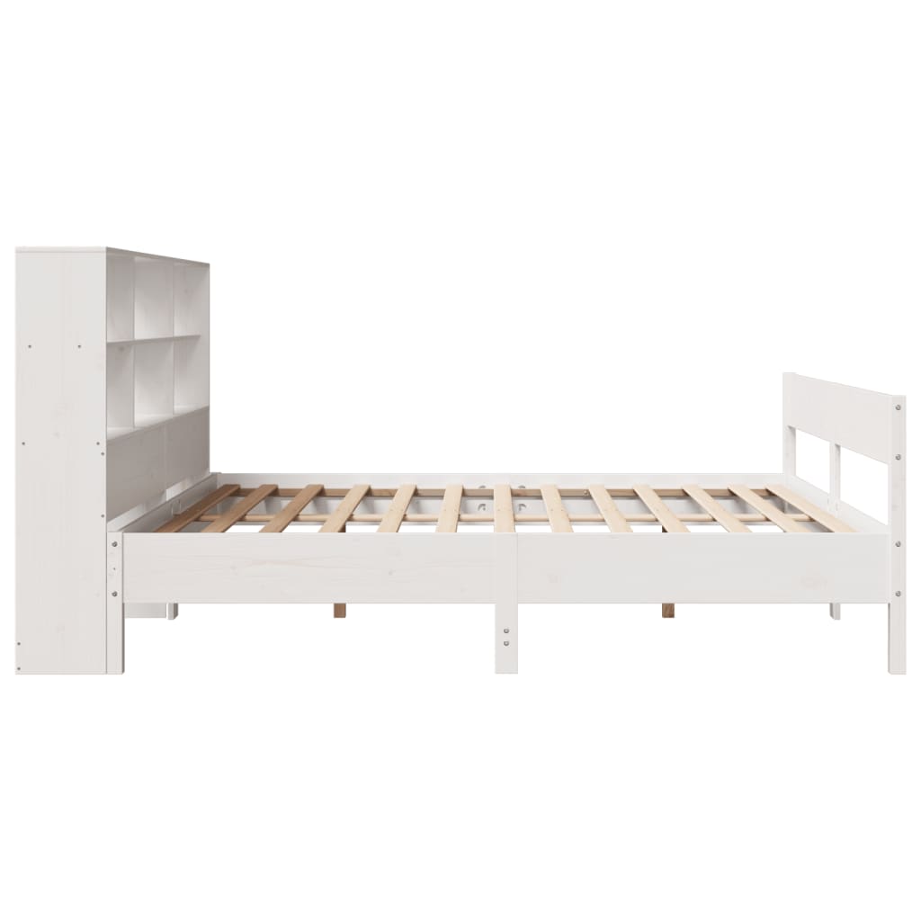 Lit bibliothèque sans matelas blanc 180x200 cm bois pin massif - XIOS