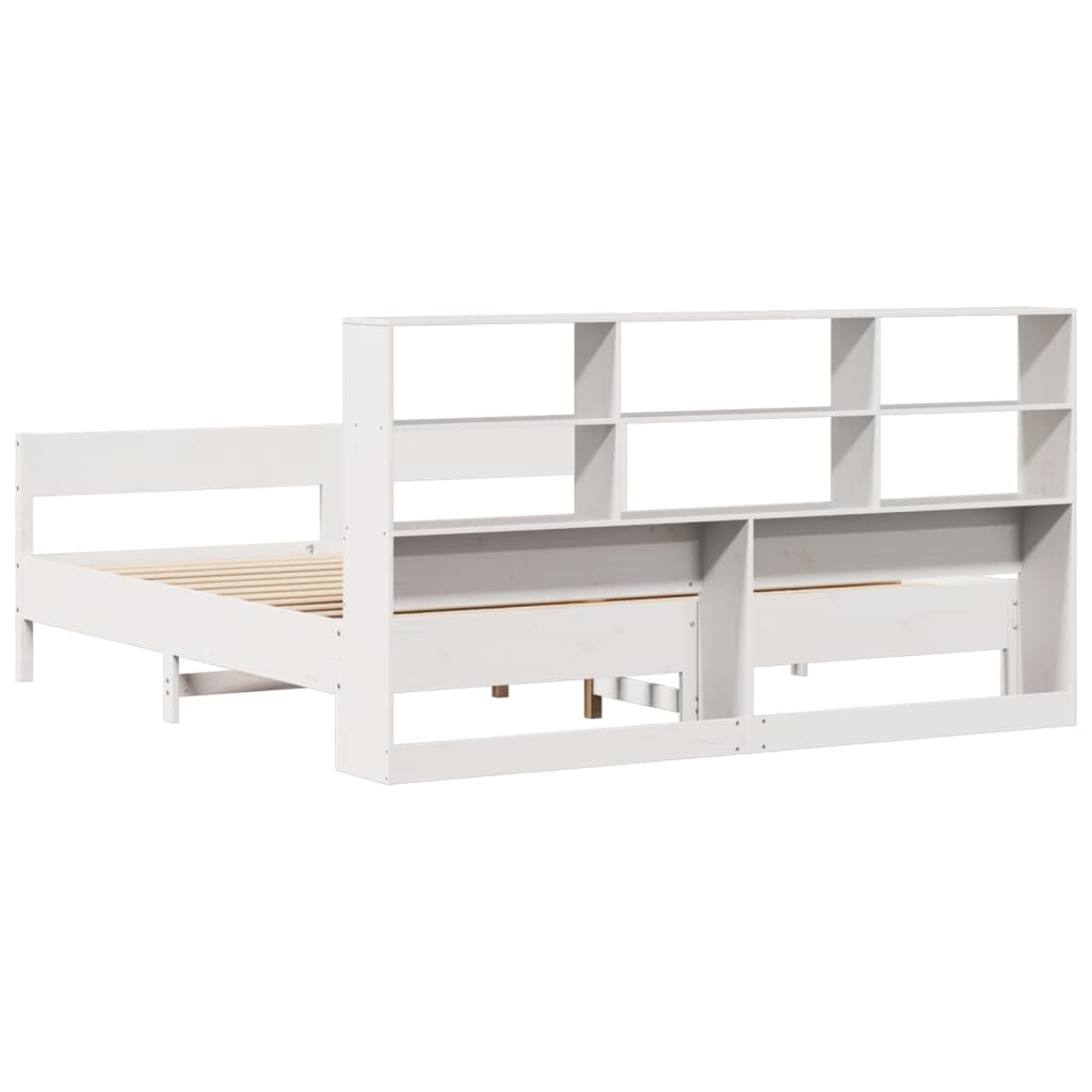 Lit bibliothèque sans matelas blanc 180x200 cm bois pin massif - XIOS