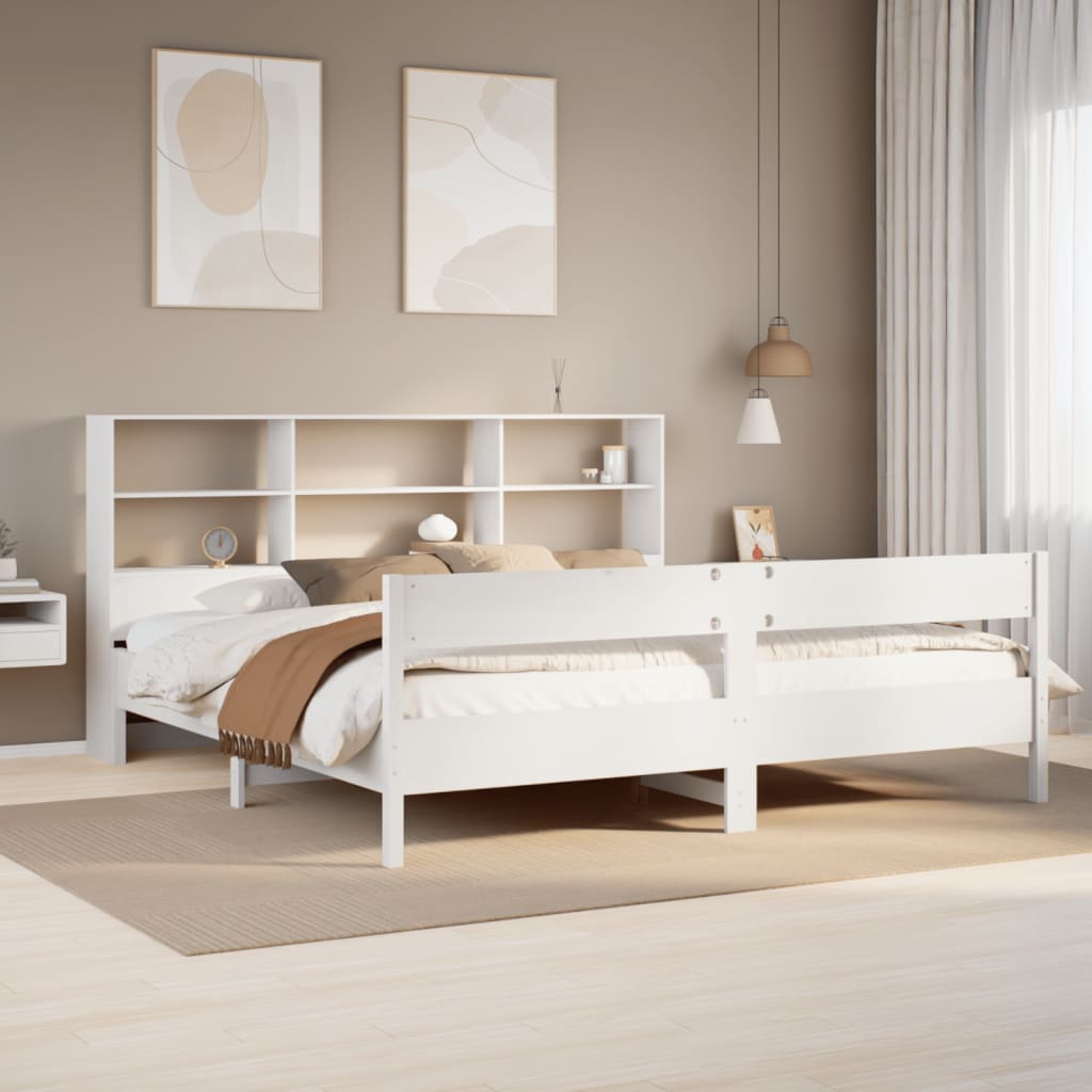 Lit bibliothèque sans matelas blanc 180x200 cm bois pin massif - XIOS