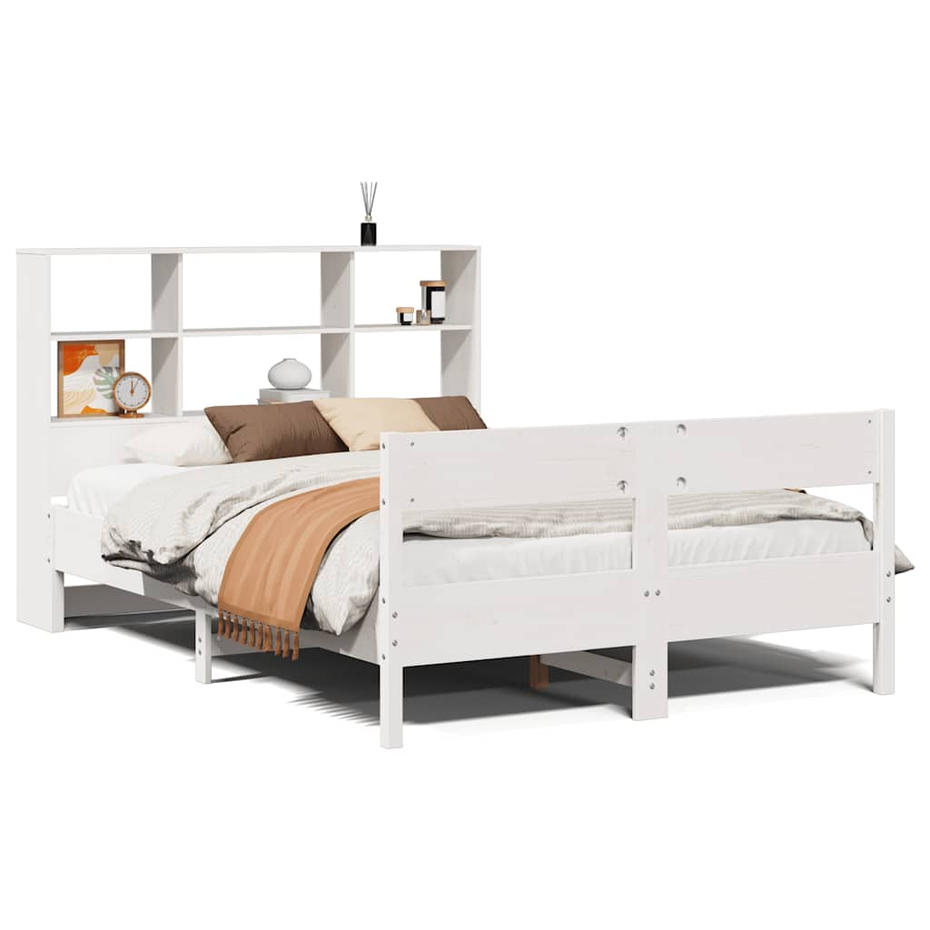 Lit bibliothèque sans matelas blanc 160x200 cm bois pin massif - XIOS