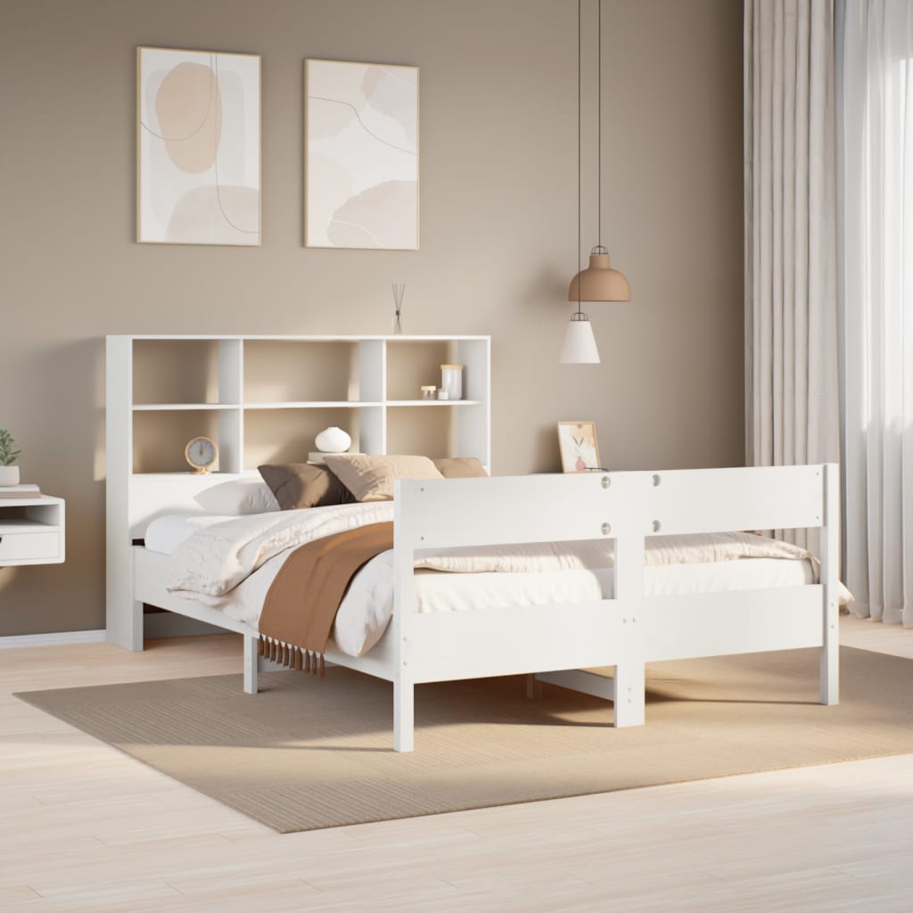 Lit bibliothèque sans matelas blanc 160x200 cm bois pin massif - XIOS
