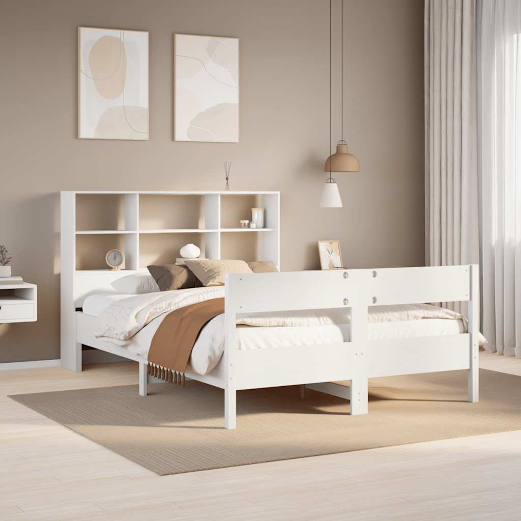 Lit bibliothèque sans matelas blanc 160x200 cm bois pin massif - XIOS
