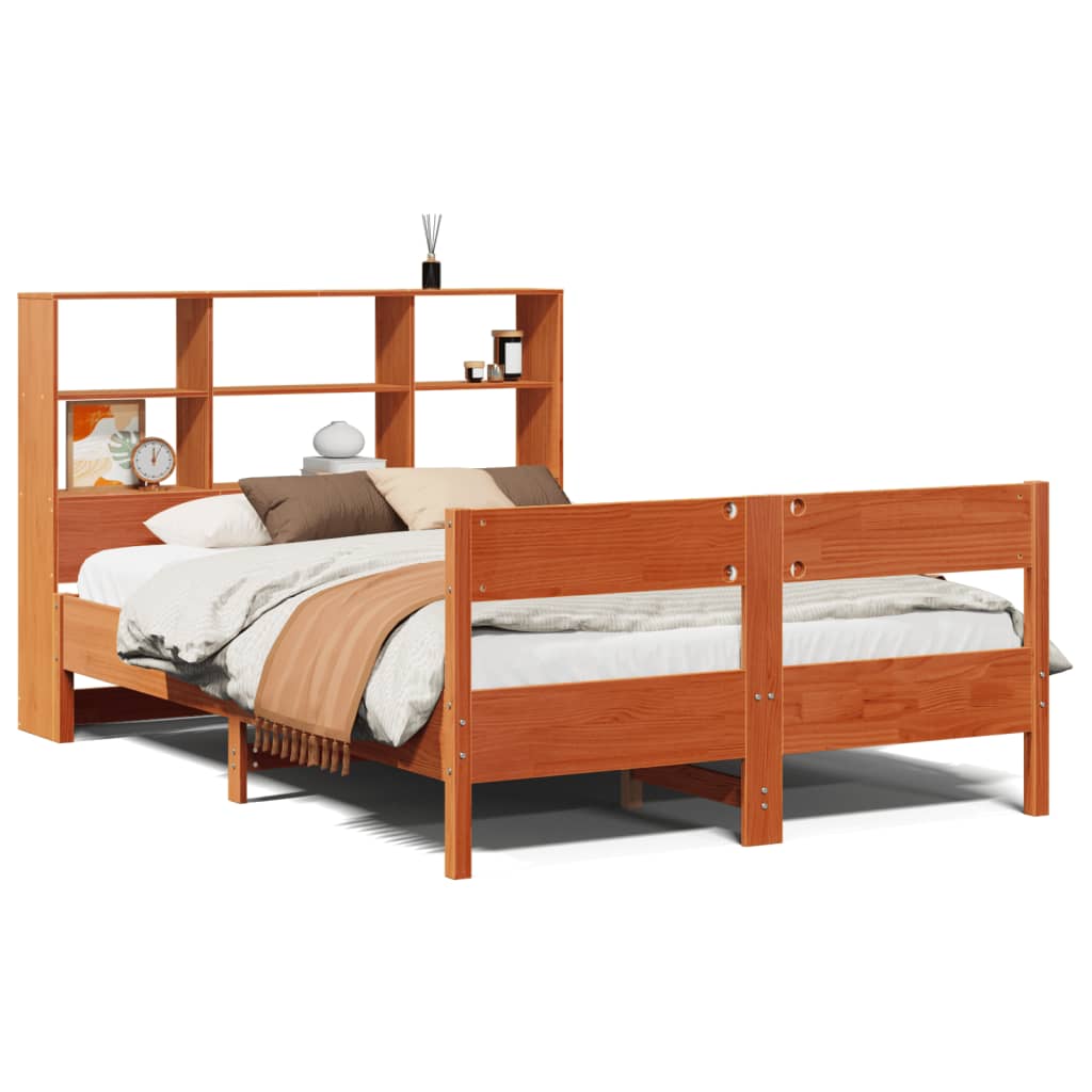 Lit bibliothèque sans matelas cire marron 160x200 cm pin massif - XIOS
