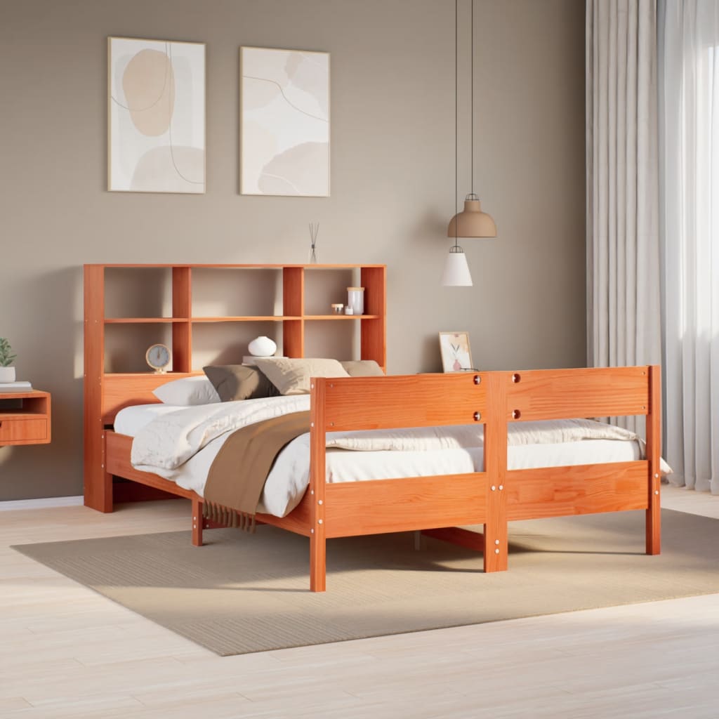 Lit bibliothèque sans matelas cire marron 140x200 cm pin massif - XIOS