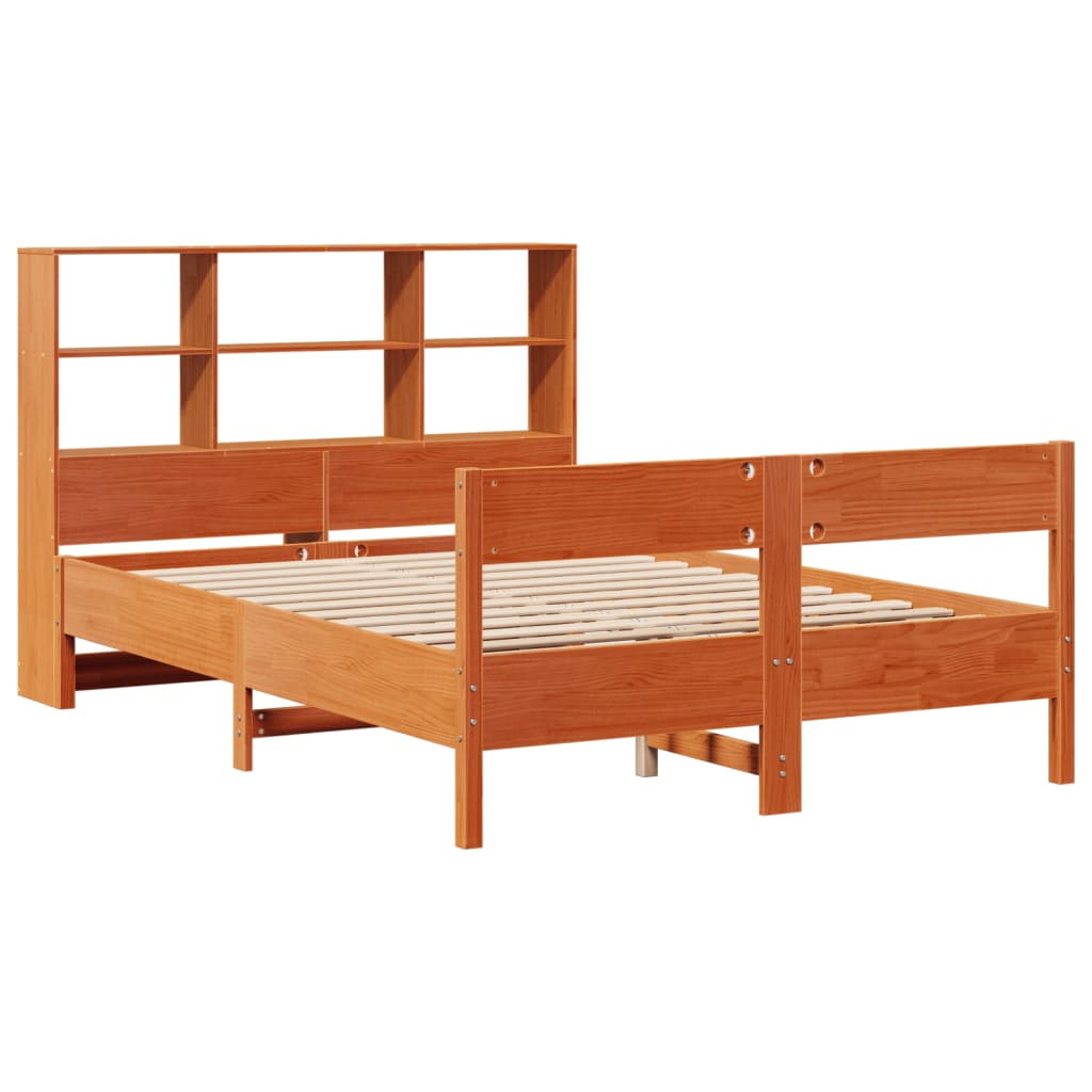 Lit bibliothèque sans matelas cire marron 135x190 cm pin massif - XIOS