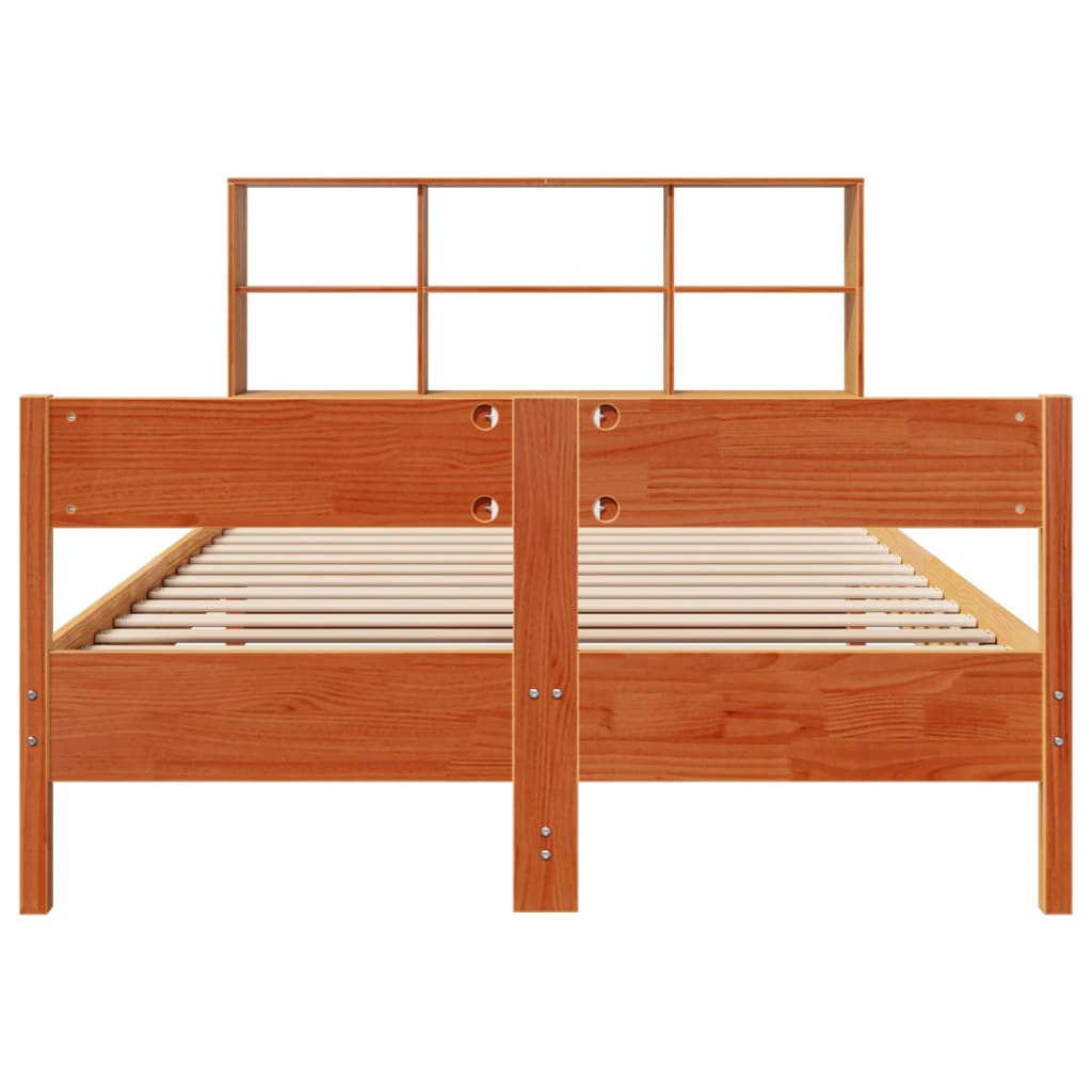 Lit bibliothèque sans matelas cire marron 135x190 cm pin massif - XIOS