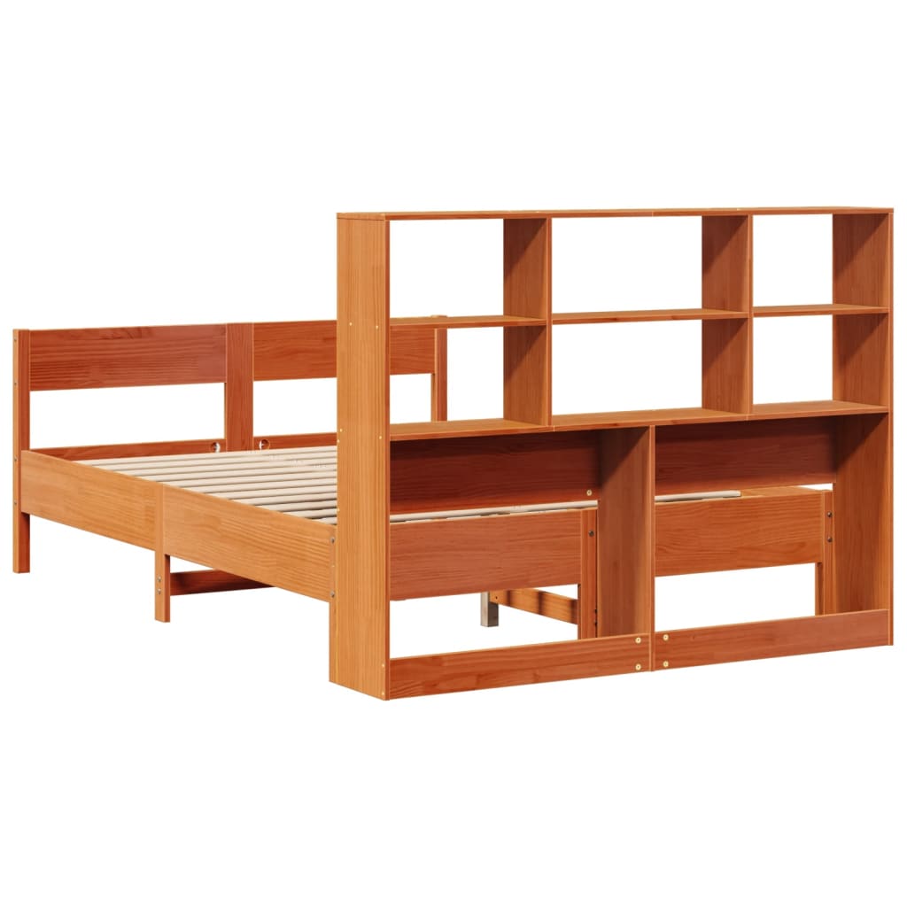 Lit bibliothèque sans matelas cire marron 135x190 cm pin massif - XIOS