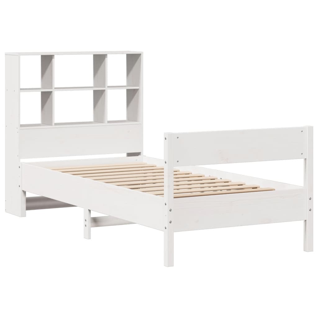 Lit bibliothèque sans matelas blanc 90x190cm bois de pin massif - XIOS