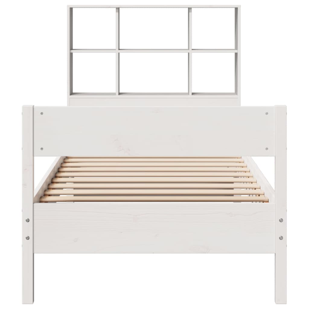 Lit bibliothèque sans matelas blanc 90x190cm bois de pin massif - XIOS