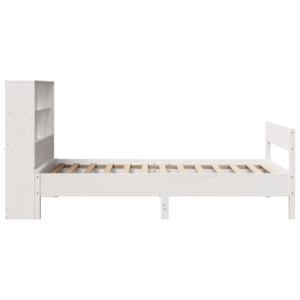 Lit bibliothèque sans matelas blanc 90x190cm bois de pin massif - XIOS