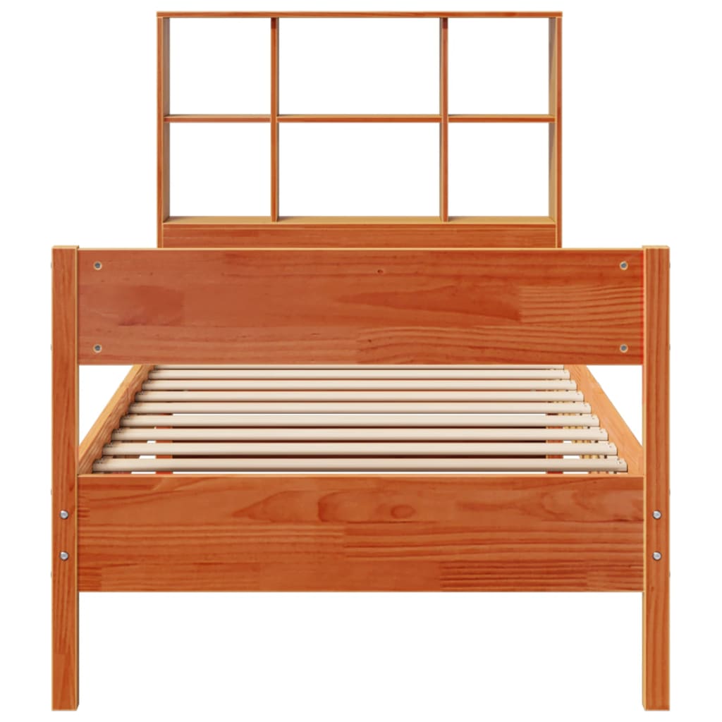Lit bibliothèque sans matelas cire marron 90x190 cm pin massif - XIOS