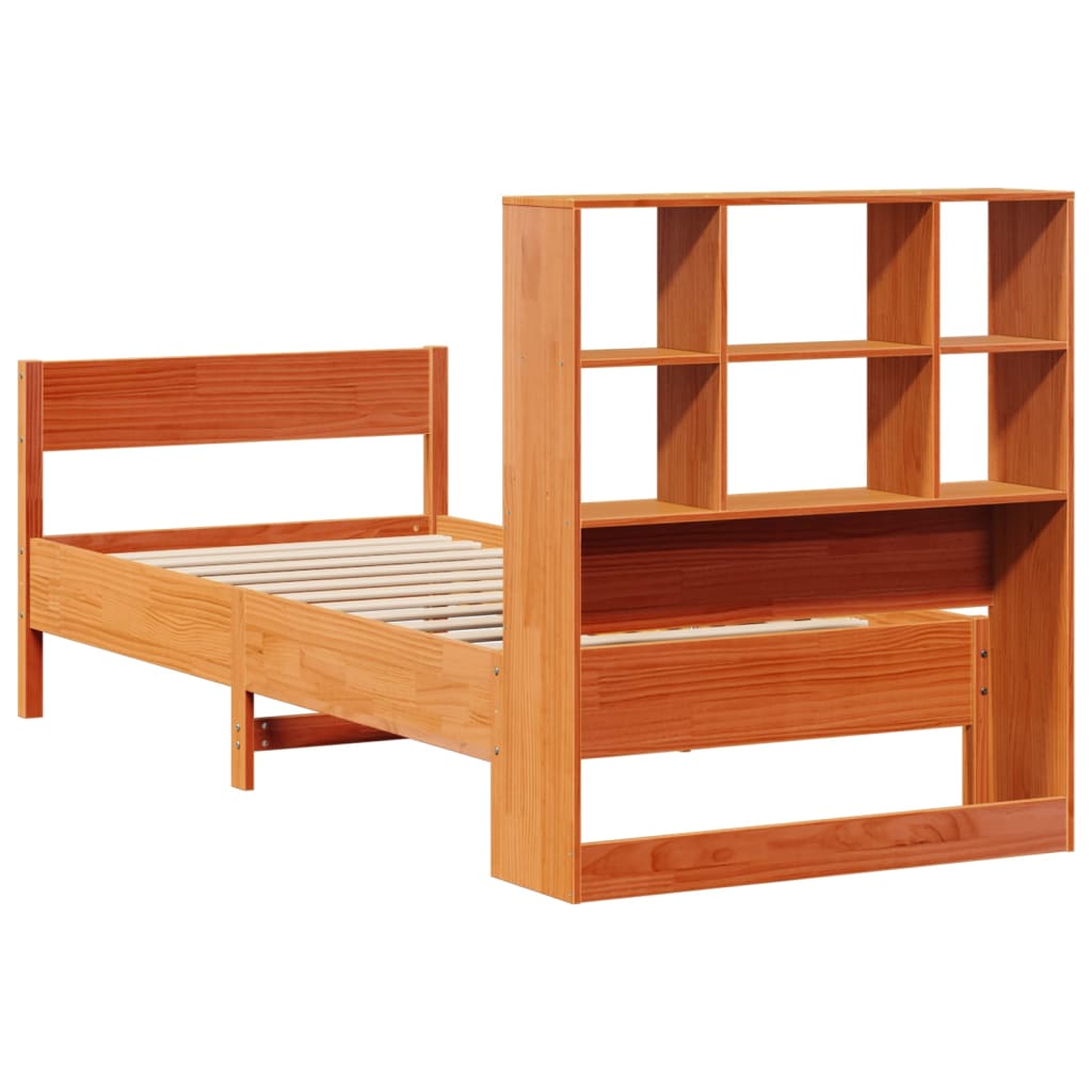 Lit bibliothèque sans matelas cire marron 90x190 cm pin massif - XIOS