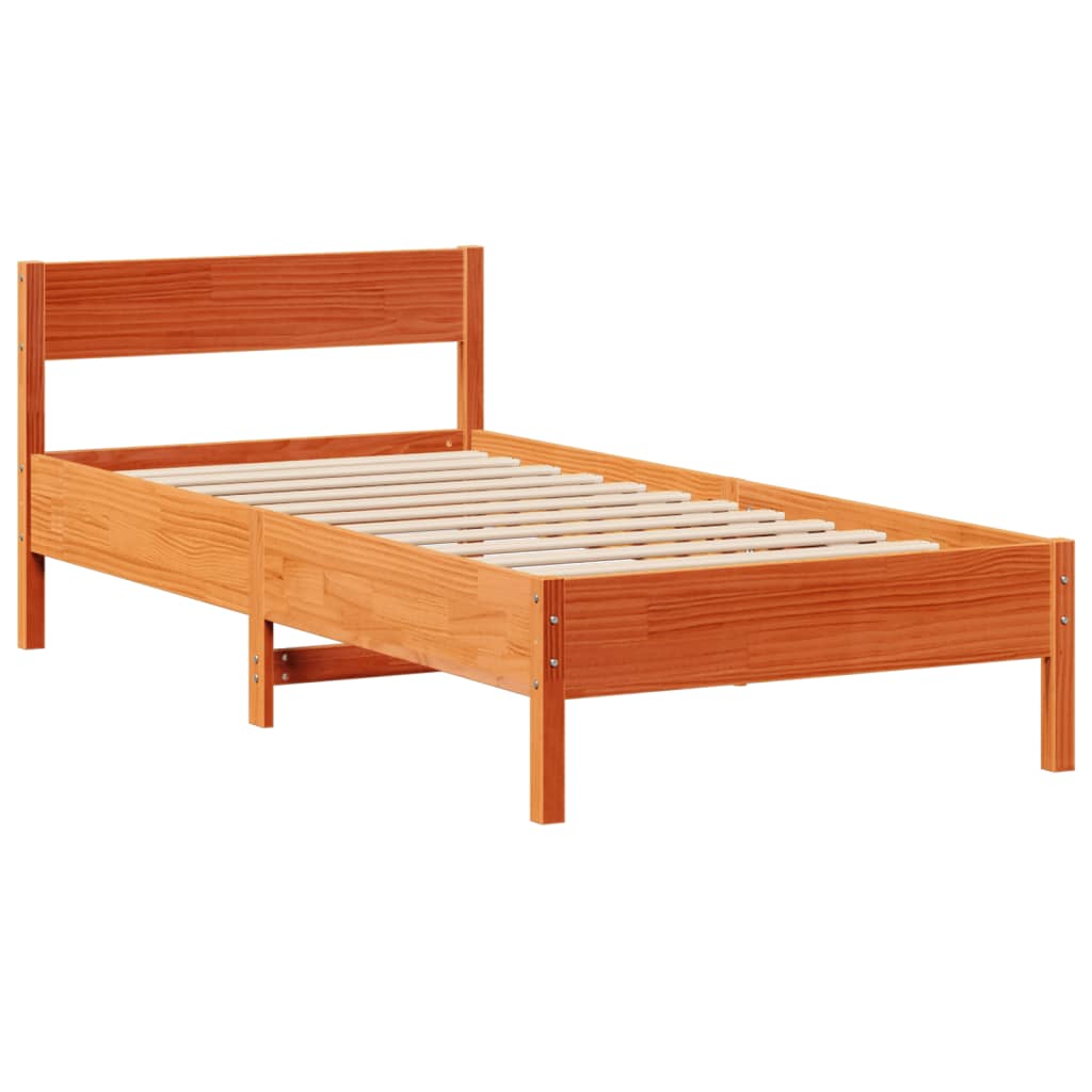 Lit bibliothèque sans matelas cire marron 90x190 cm pin massif - XIOS