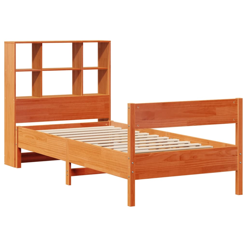 Lit bibliothèque sans matelas cire marron 75x190 cm pin massif - XIOS