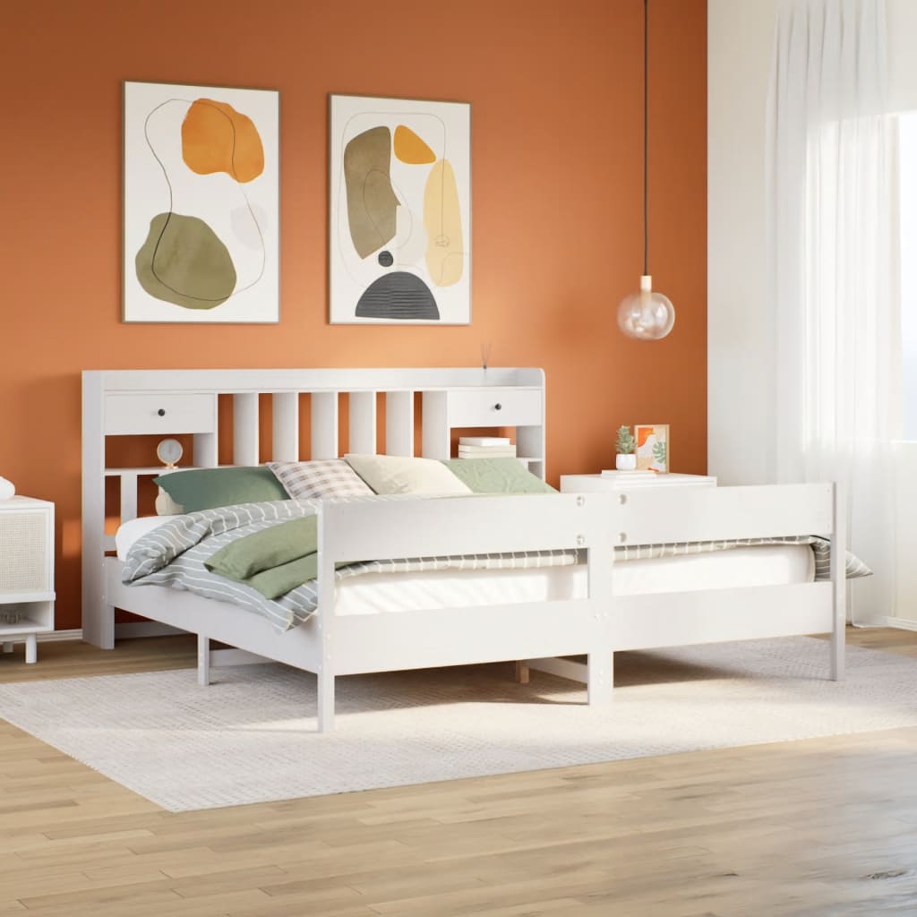 Lit bibliothèque sans matelas blanc 180x200 cm bois pin massif - XIOS