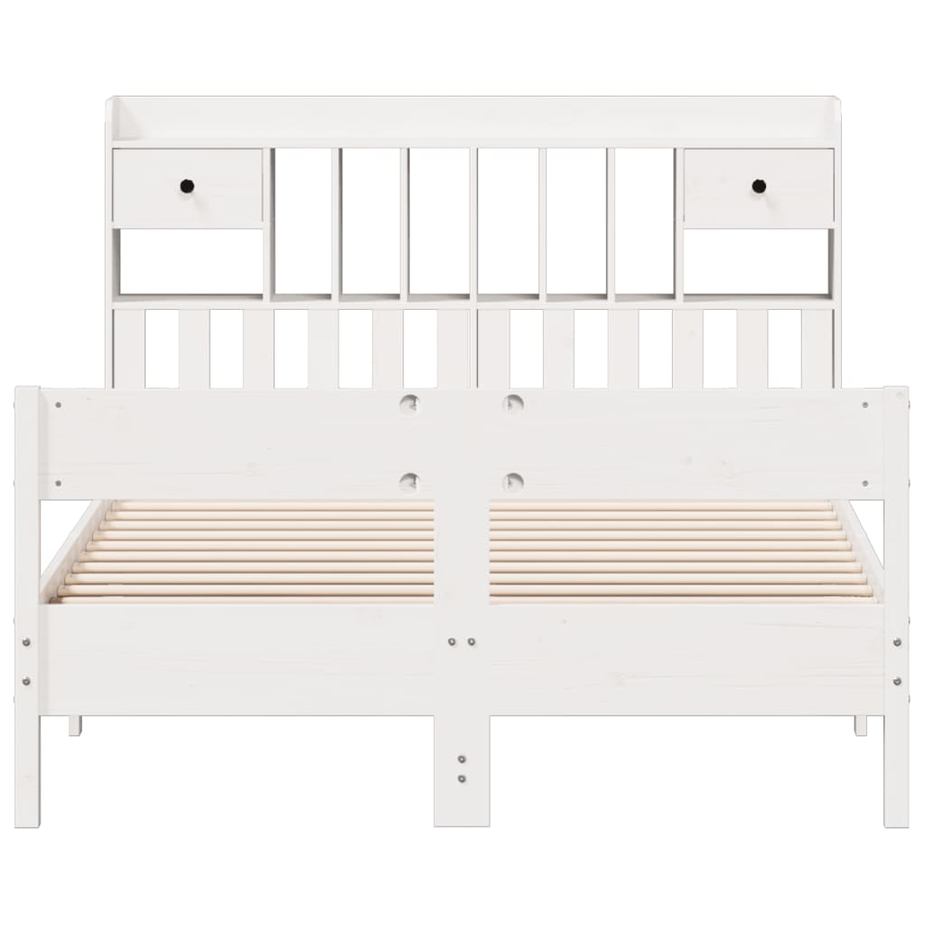 Lit bibliothèque sans matelas blanc 160x200 cm bois pin massif - XIOS