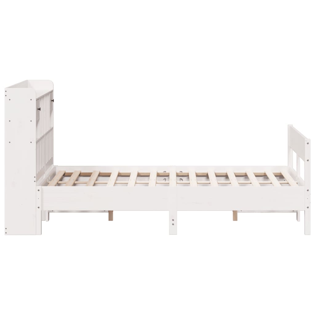 Lit bibliothèque sans matelas blanc 160x200 cm bois pin massif - XIOS
